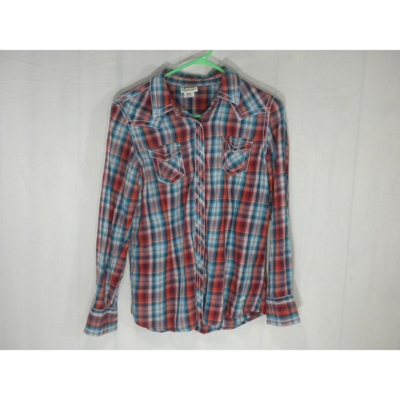 Ariat Tops - Ariat Shirt Womens M Red Blue Plaid Pearl Snap Western Embroidered Rodeo Cowgirl
